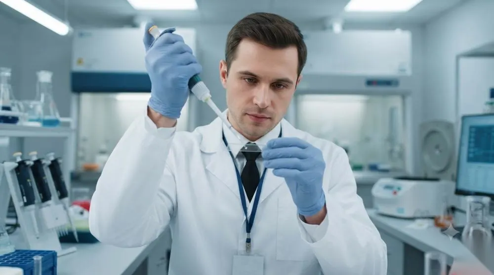 Scientist examining a sample in a research laboratory